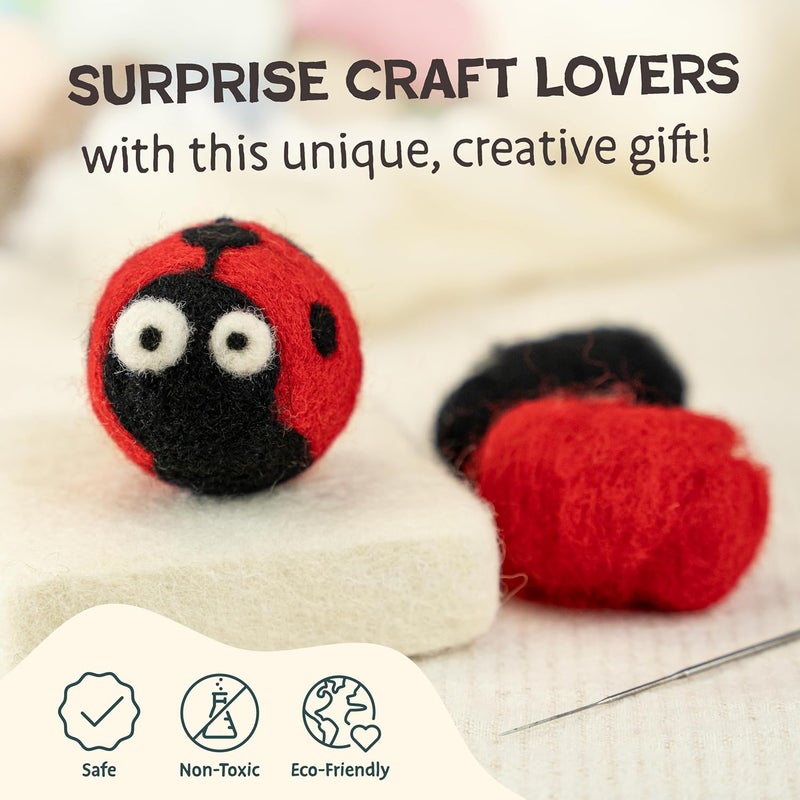 Woolbuddy Needle Felting Starter Kit –Make 6 Cute Characters(Yeti, Giraffe, Panda, Ladybug, Whale, Gator) – Complete Kit for Beginners & Adults with Wool Roving,Felting Needles,Pad & Instruction Guide - Image 3